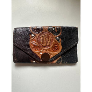 Vintage Tooled Leather Key Holder Wallet Brown Thrashed EDC Rustic Western 2x3